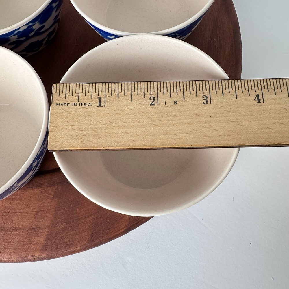 4 Blue & White Patina Vie "Lisbon" Bamboo Tidbit Bowls, Anthro‑vibe Cottage‑Boho - Picture 6 of 9